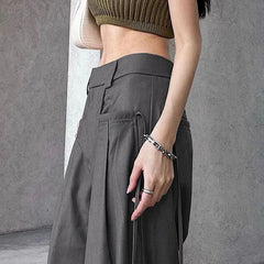 Lunivop Gothic Punk Bandage Wide Leg Pants 90s Baggy Pant Women Oversize Low Rise Y2k Academic Pants Streetwear E-girl Style