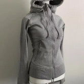 Lunivop American Vintage Plush Thicken Hoodie for Women Winter New Niche Casual All Match Long Sleeves Zip Up Hoodie Slim Fit Y2k Top