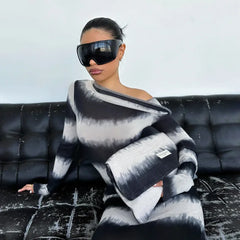 Lunivop Black And White Striped Asymmetrical Dress One Shoulder Long Sleeve Maxi Dresses Fall Fashion Women Y2K Outfits