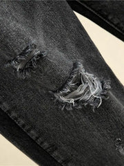 Lunivop High Waist Loose Fit Denim Jeans Women's Student Dad Style Harajuku Jeans Tear Hole Straight Leg Ankle-Length Autumn Jeans