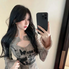 Lunivop American New Tie Dye Printed Top for Women Spring Slim Fit Bottoming T-shirts Fashion All-match Flare Sleeve Tee Shirt