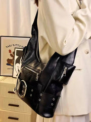 Lunivop High Street Black Shoulder Bags Purse Women Sweet Cool Hot Girls Leather Y2k Handbag Female Retro Casual Crossbody Bags