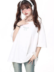 Lunivop Back Bow Y2K T Shirt Women Pure Cotton Streetwear Short Sleeve Tees American Retro Loose O Neck Casual Harajuku Female Tops