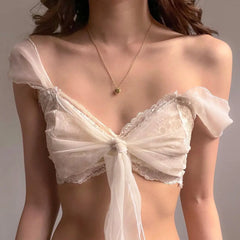 Lunivop Sexy Mesh Perspective Crop Tops Summer Y2K Lace Low cut Slim Strap Top High Street Fashion Nightclub Top Women's Wear