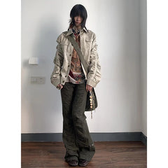 Lunivop Autumn Women'S Y2K High Street Vibe Wind Pleated Straight Leg Casual Pants Design Sense Drawstring Loose Micro Flared Pants