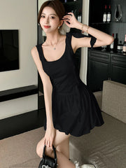 Lunivop White Patchwork Ruffled Chic Mini Dress Women Elegant Casual Sling Dress Summer Korean Fashion Bodycon Festival Party Dress