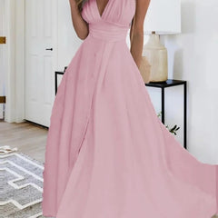 Lunivop Women'S Fashion Casual Dresses Spring And Summer Solid Color Sleeveless V Neck Side Zipper Style Long Dress Elegant Sundress