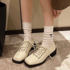 Lunivop French Mary Jane Shoes Women Square Head Chunky Women's Leather Shoes Retro Thick Heel Ballet SHOES Spring preppy style Footwear