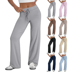 Lunivop Activewear Women Wide Leg Pants Casual Cotton Yoga Pants With Pockets High Waist Drawstring Baggy Sweatpants Flare Leggings