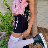 Lunivop American Fashion Y2k Casual High Waist Pleated Skirts Front Constrast Color Bow Appliques Mini Girl Jupe Harajuku Street Skirt