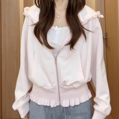 Lunivop Pink Hooded Sweatshirt Jacket Spring/autumn Loose Slimming Design Kangaroo Pocket Versatile Cardigan Top Outwear