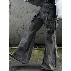 Lunivop Black Women Jeans High Waist Vintage Multiple Pockets Straight Y2K Baggy Denim Pants Street American Style Wide Leg Denim Trouse