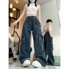 Lunivop Women's Dark Blue Y2k Cargo Jeans Baggy Harajuku Oversize Denim Trousers Vintage Jean Pants Japanese 2000s Style Trashy Clothes