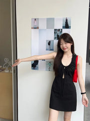 Lunivop Woman Dress Fashion Summer Hollow Out Sexy Sweet Sleeveless Bandage Solid Slim Elegant Party Mini Dresses Female Casual