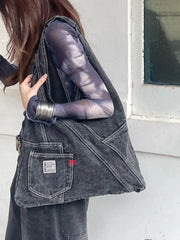 Lunivop Retro Single Shoulder Denim Versatile Canvas Bags Student Versatile Large Capacity Shoulder Bag