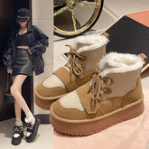Lunivop Women's Snow Boots Winter Plush Warm Cotton Shoes Fashion Lacing Thick Soled Short Boots Height Increase Cold Proof Cotton Boots