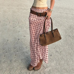 Lunivop BKLD Autumn Retro Perspective Contrasting Half Skirt Plaid Printed Low-waisted Straight Skirts For Women Holiday Streetwear