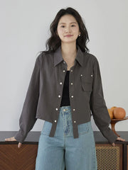 Lunivop American Y2K Cargo Jacket Women Fall Casual Long Sleeve Vintage Short Coat Harajuku Turn Down Collar New Solid Hip Hop Tops