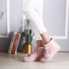 Lunivop Fashionable Low-Top Women's Rain Boots Short Sock-Length Solid Color Lace-Up Waterproof Rubber Shoes Wholesale