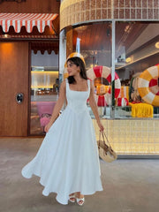 Lunivop Elegant White High Waist Women's Dress Fashion Square Neck Sleeveless A-line Dresses 2025 New Vocation Beach Party Streetwear