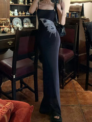 Lunivop Y2k Butterfly Print Mesh Camisole Dress for Women Sexy Slim Waist Bodycon Dresses 2025 Summer New Black Vestidos Mujer