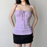 Lunivop Elegant Solid Folds Camis Vintage 2000s Skinny Strap Crop Tops Women Holiday Style Transparent Mesh Tees Ladies y2k Vest