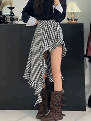 Lunivop Sexy Irregular Y2K Long Skirt Women Slim High Waist Streetwear Skirts Vintage Korean Design Harajuku Summer A Line Skirt