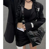 Lunivop Hot Girls Black Shoulder Bags Y2k Women Vintage Rivet Large Capacity Shoulder Crossbody Bag Ladies Retro Casual Handbag