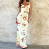Lunivop Sexy Y2K Clothes Floral Print Sleeveless Backless Bodycon Maxi Dresses for Women Club Birthday Party Elegant Outfit