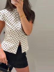 Lunivop Wave Point Women's Slim Shirt Summer O-neck Short Sleeve Single-breasted Female Top Fashion Pocket Lady T-shirts New