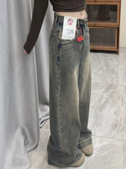 Lunivop American Vintage High Waist Wide Leg Jeans Women Washed Straight Baggy Denim Pants Basic Casual Trousers Autumn New