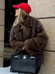 Lunivop Winter Gradient Fluffy Fur Coat Women Thickened Big Turn-down Collar Jackets Female Luxury Faux Fox Fur High Street Outwear Tops