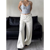 Lunivop Japanese Vintage Y2k 2000s Style Autumn Jeans Women's High Waisted Button Pockets Printed Loose Straight Street Wide Leg Pants