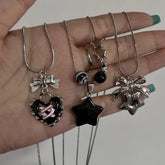 Lunivop Goth Harajuku Cute Y2k Aesthetic Bowknot Pendant Beaded Snake Chain Rope Chain Necklace For Girl Choker Cool 90s Accessories