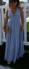 Lunivop Solid Color New Blue Long Dresses Clothes For Summer Halter V-Neck Backless Sleeveless Dress Sexy Club Outfits Women