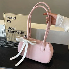 Lunivop Harajuku Bow Pink Shoulder Bags Women 2025 Fairycore Aesthetic Leather Underarm Bag Ladies Versatile Casual Handbag Y2k