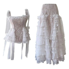Lunivop French Style Sleeveless Camisole Top Waist Cinching Skirt Hollowed Out Embroidery Two-piece Set Female 2025 New