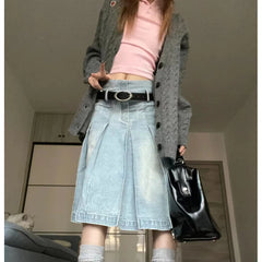 Lunivop Preppy Style Denim Skirt Women Vintage Y2k Blue Washed Short Skirts Fashion Streetwear Aesthetics Casual Jeans Skirt