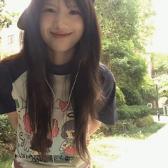 Lunivop Women T Shirts Cartoon Printed Patchwork Vintage Y2k Tops Summer 2025 Fashion O Neck Funny Sweet Female Casual Tshirt