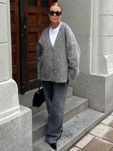 Lunivop Knit V-neck Single Breasted Cardigan Women Casual Long Sleeve Warm Mohair Sweater Lady 2025 Spring Autumn High Street Outwears 