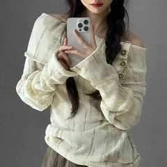 Lunivop Y2k Off Shoulder Women Sweatshirt Korean Style Long Sleeve Pullovers Harajuku Slash Neck Hoodie Slim Autumn Vintage Tops