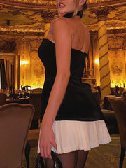 Lunivop Winter Velvet Party Dresses 2025 Christmas New Year Dress Sexy Black Strapless Bodycon Pleated Dress Mini