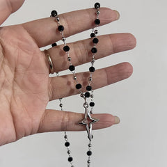 Lunivop Punk Hip Hop Pentagram Pendant Necklace Fashion Star Leather Rope Chain for Women Girls Y2K Style Jewelry Accessory