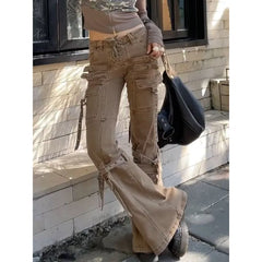 Lunivop Women's Khaki Baggy Y2k Jeans Harajuku Denim Trousers Vintage Streetwear Japanese 2000s Style Oversize Jean Pants Trashy Clothes
