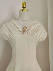 Lunivop Solid Folds Design Dresses For Women Short Sleeve High Waist V Neck Elegant Long Dress Female Autumn 2025 New