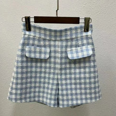 Lunivop Fashion Checkered Print 2 Piece Set Women's Short Sleeve Bow Tops Casual Shorts 2025 Summer New Tide