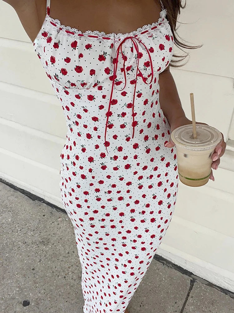 Lunivop Sexy Backless Print Floral Women Dress White Spaghetti Strap Evening Dress Female Summer Elegant Party Clubwear Vestidos