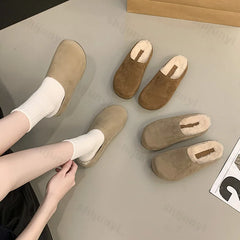 Lunivop Women Flats Mules Shoes Suede Short Plush Cotton Slippers Designer Winter Casual Shoes Trend Walking Shoes Zapatos De Mujer