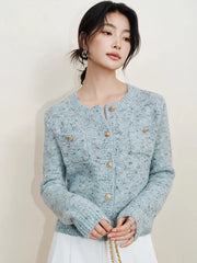 Lunivop Elegant Women Sweet Cardigan Sweaters Vintage Long Sleeve French Knitted Jacket Fall O Neck Female Single Breasted Retro Tops