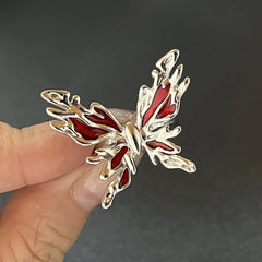 Lunivop Goth Punk Retro Red Crystal Love Heart Cross Geometry Irregular Open Ring Set Y2K Halloween Accessories For Women Kpop Jewelry